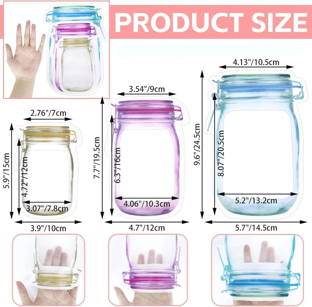 3 pcs food storage jar zip lock bags