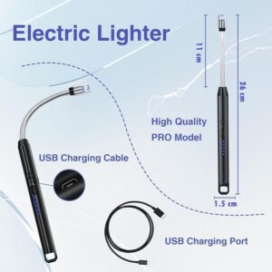 Gas Lighter for Kitchen Use | C-Type Rechargeable Electric Lighter Stove & Candle Lighter with USB Charging Port | 400 Uses in Single Charge (Pack of 1)(1 Adhesive Hooks Free)