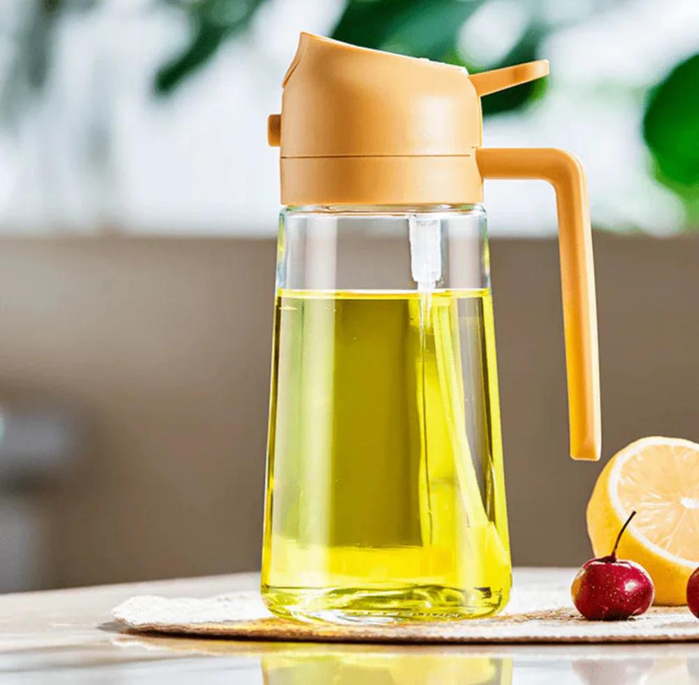 2 in 1 Oil Dispenser for Kitchen Gadgets, Air Fryer, Salad, and BBQ - Green, Glass 470ml