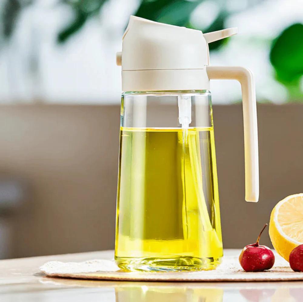 2 in 1 Oil Dispenser for Kitchen Gadgets, Air Fryer, Salad, and BBQ - Green, Glass 470ml