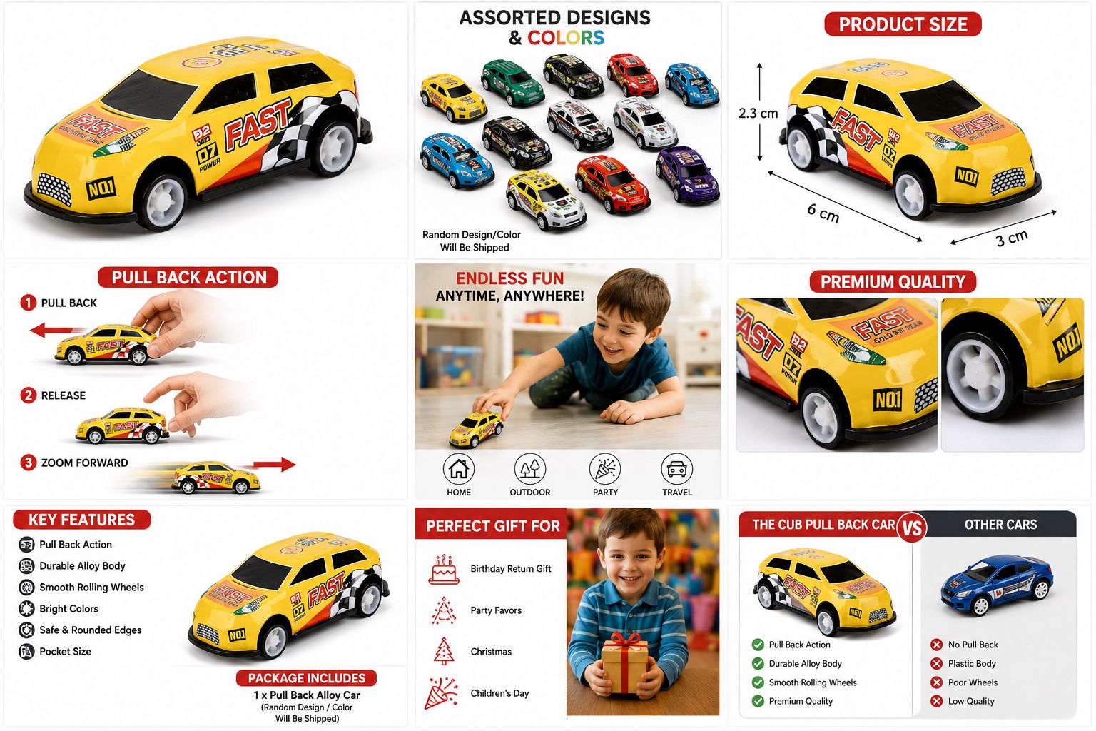 THE CUB Pull Back Alloy Toy Car for Kids | Mini Die-Cast Friction Powered Racing Car