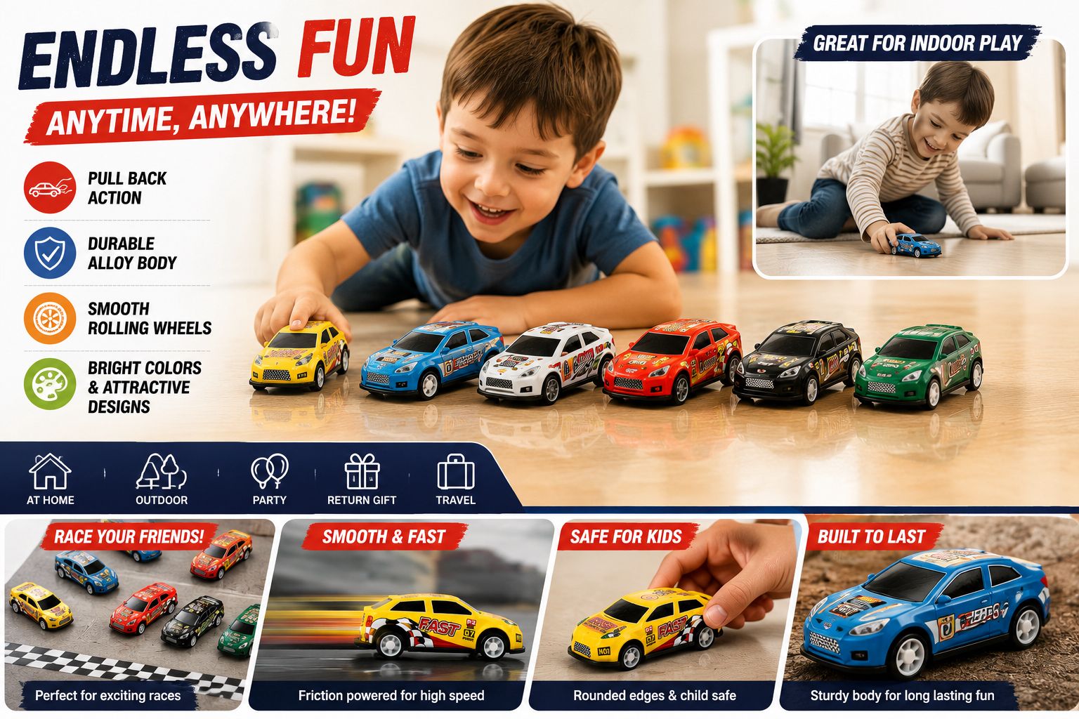 THE CUB Pull Back Alloy Toy Car for Kids | Mini Die-Cast Friction Powered Racing Car