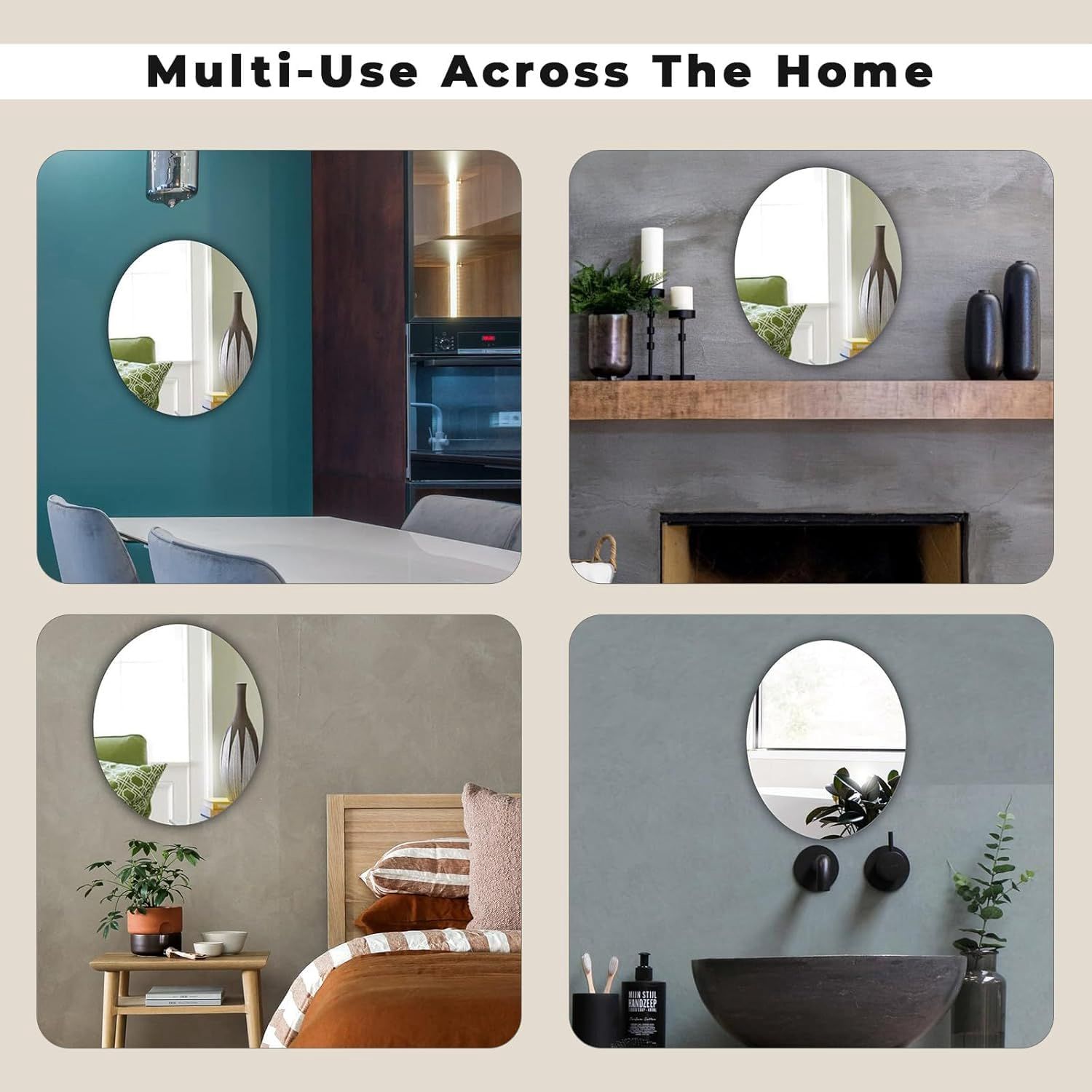 Self Adhesive Plastic Oval Mirror for Wall