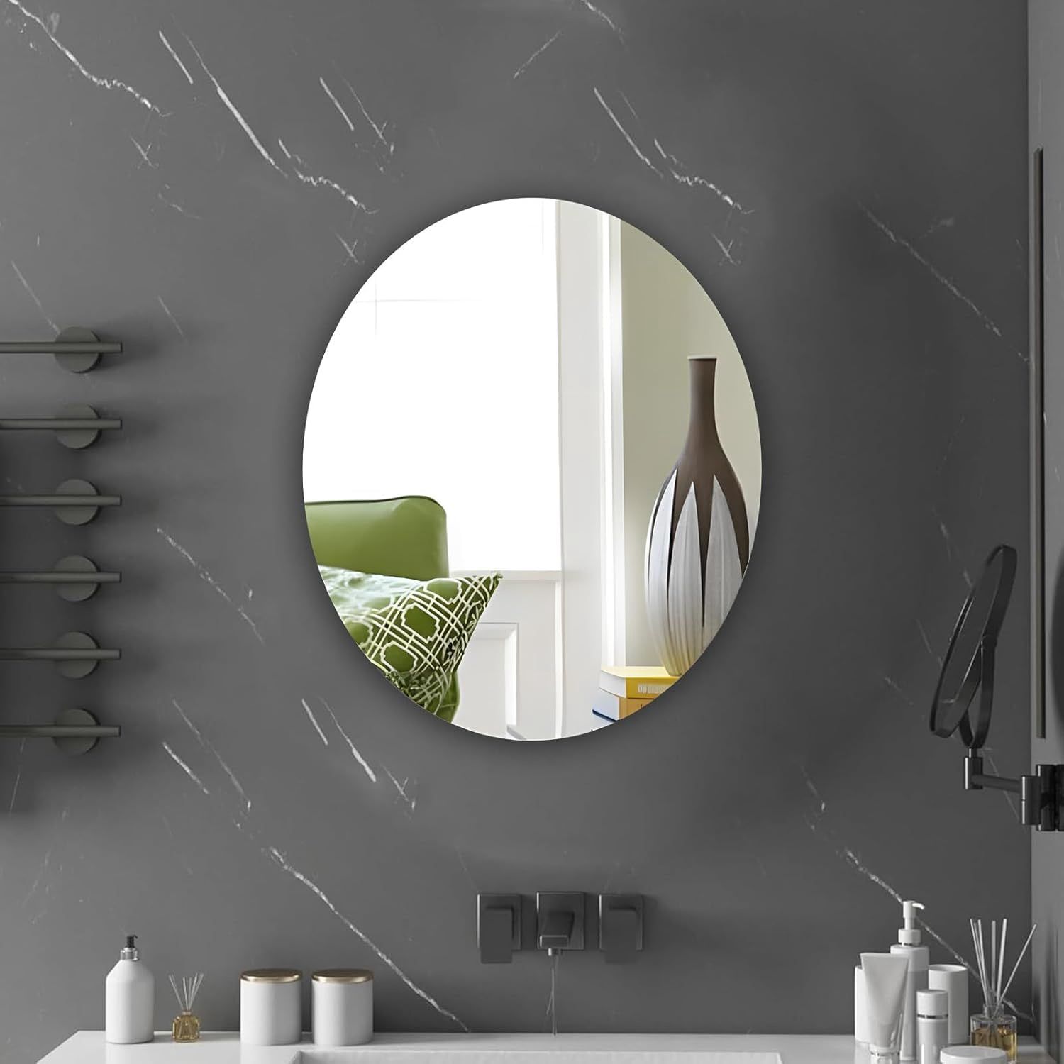 Self Adhesive Plastic Oval Mirror for Wall