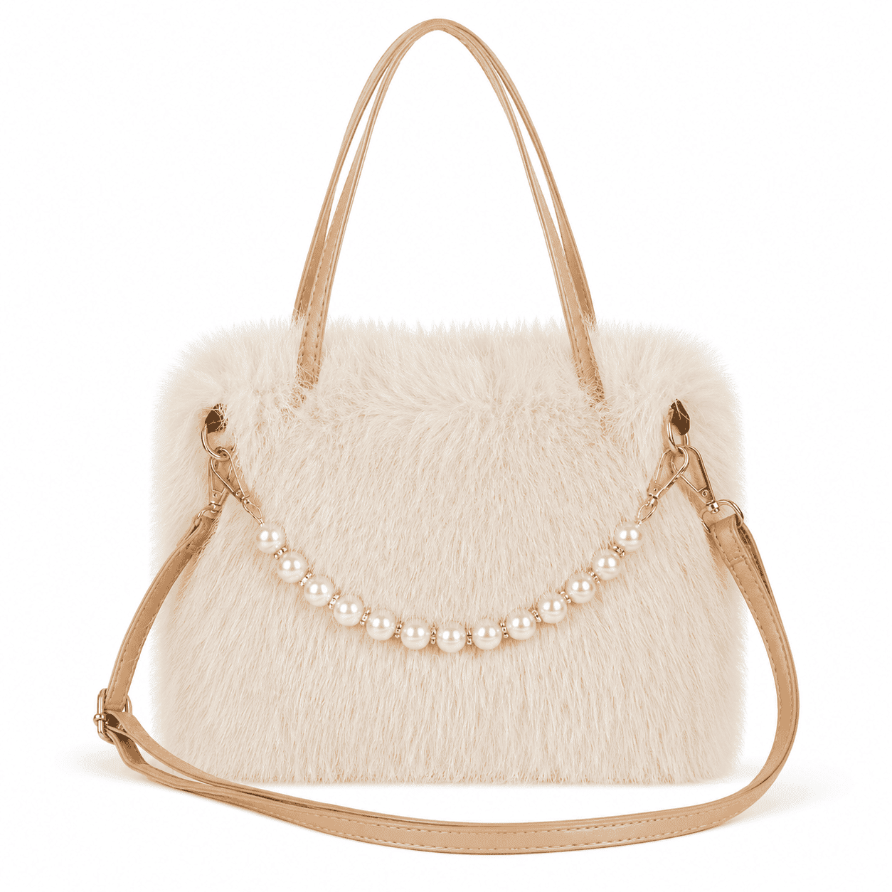 Women’s Elegant Faux Fur Crossbody Handbag with Golden Chain Strap
