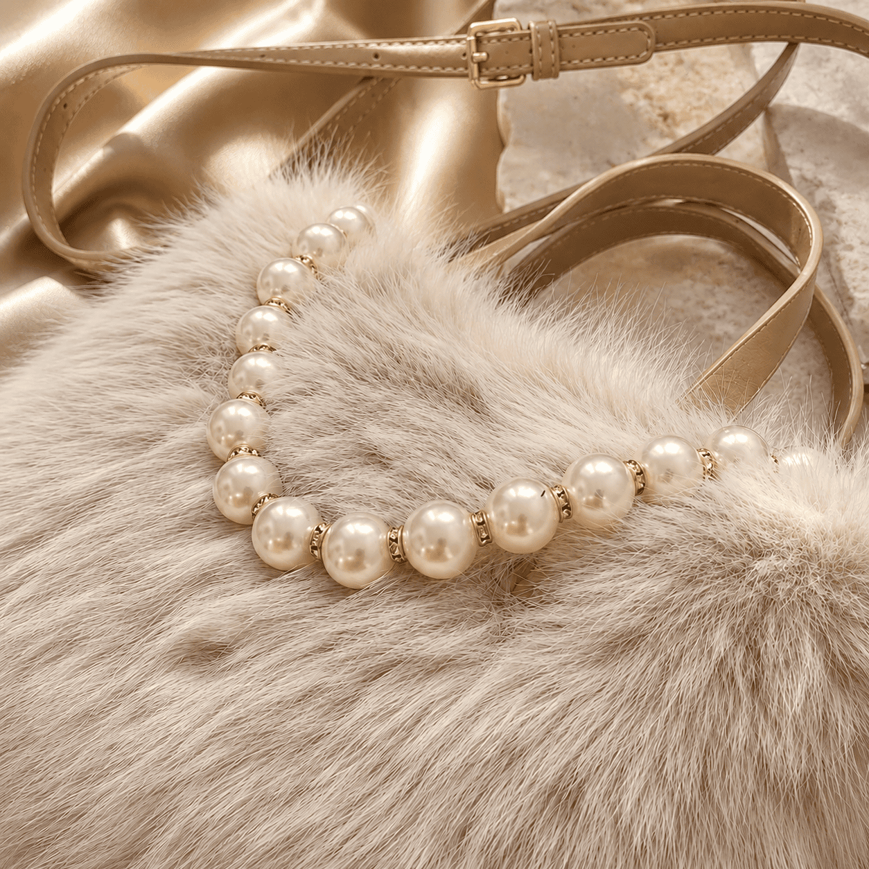 Women’s Elegant Faux Fur Crossbody Handbag with Golden Chain Strap