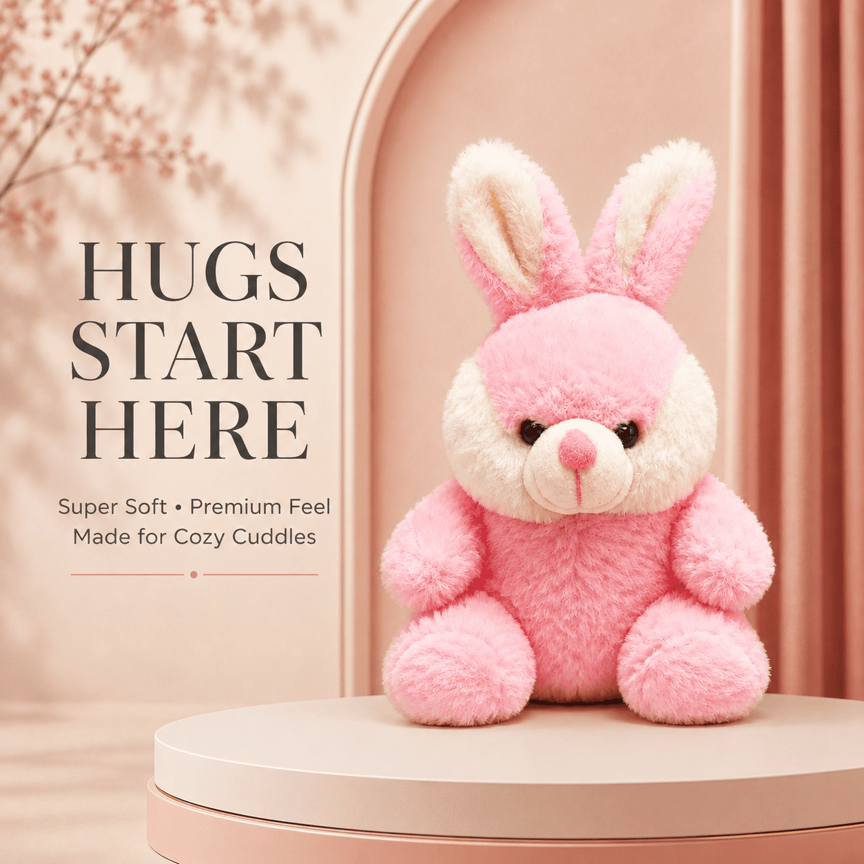 Adorable Pink and Cream Bunny Plush Toy with Soft Fluffy Fur