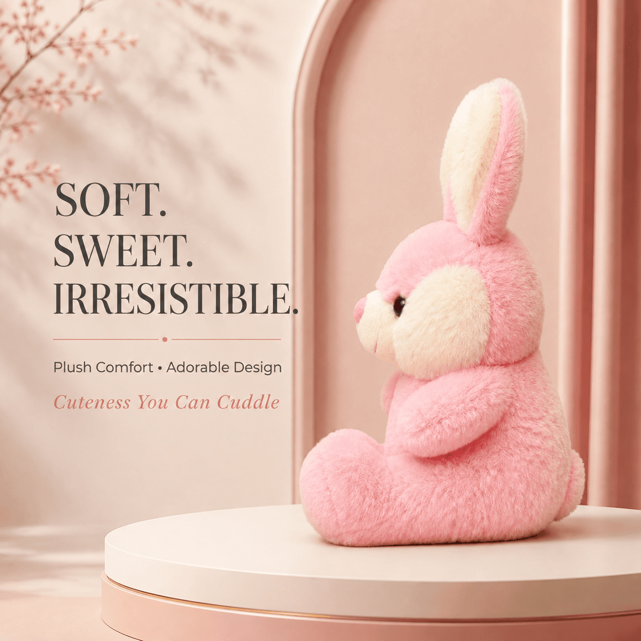Adorable Pink and Cream Bunny Plush Toy with Soft Fluffy Fur