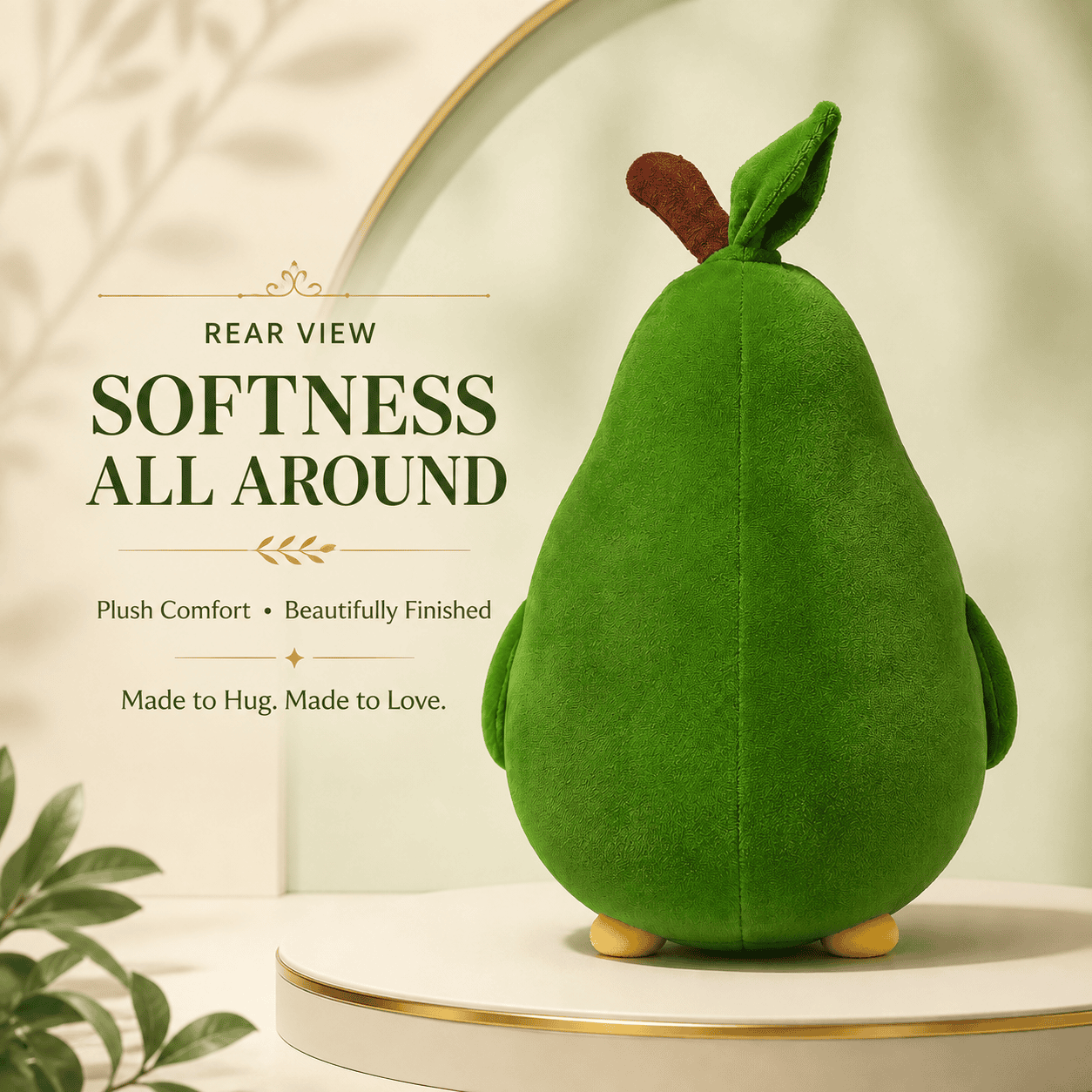 Adorable Green and Yellow Fruit Plush Toy with Stem and Leaf Accents