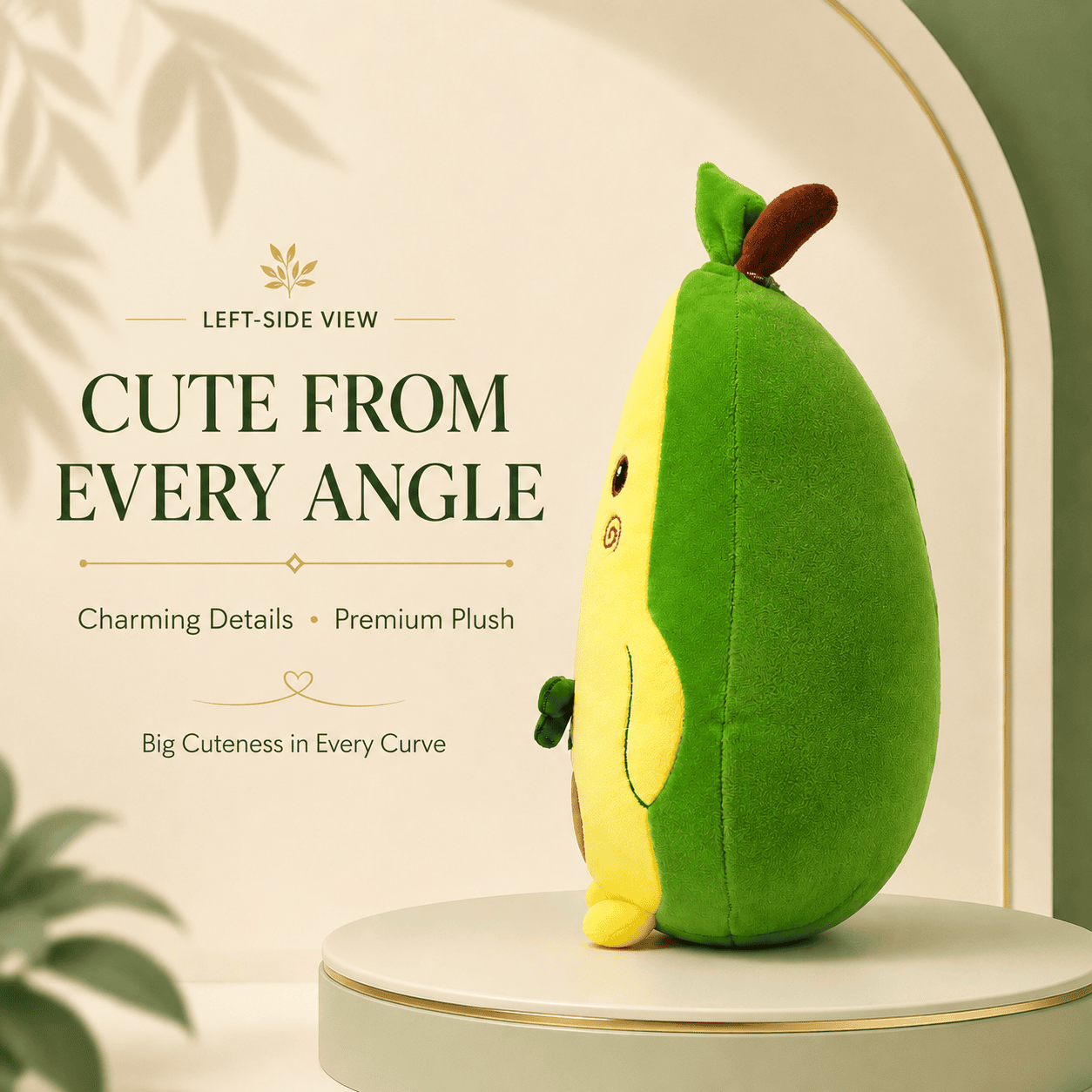 Adorable Green and Yellow Fruit Plush Toy with Stem and Leaf Accents