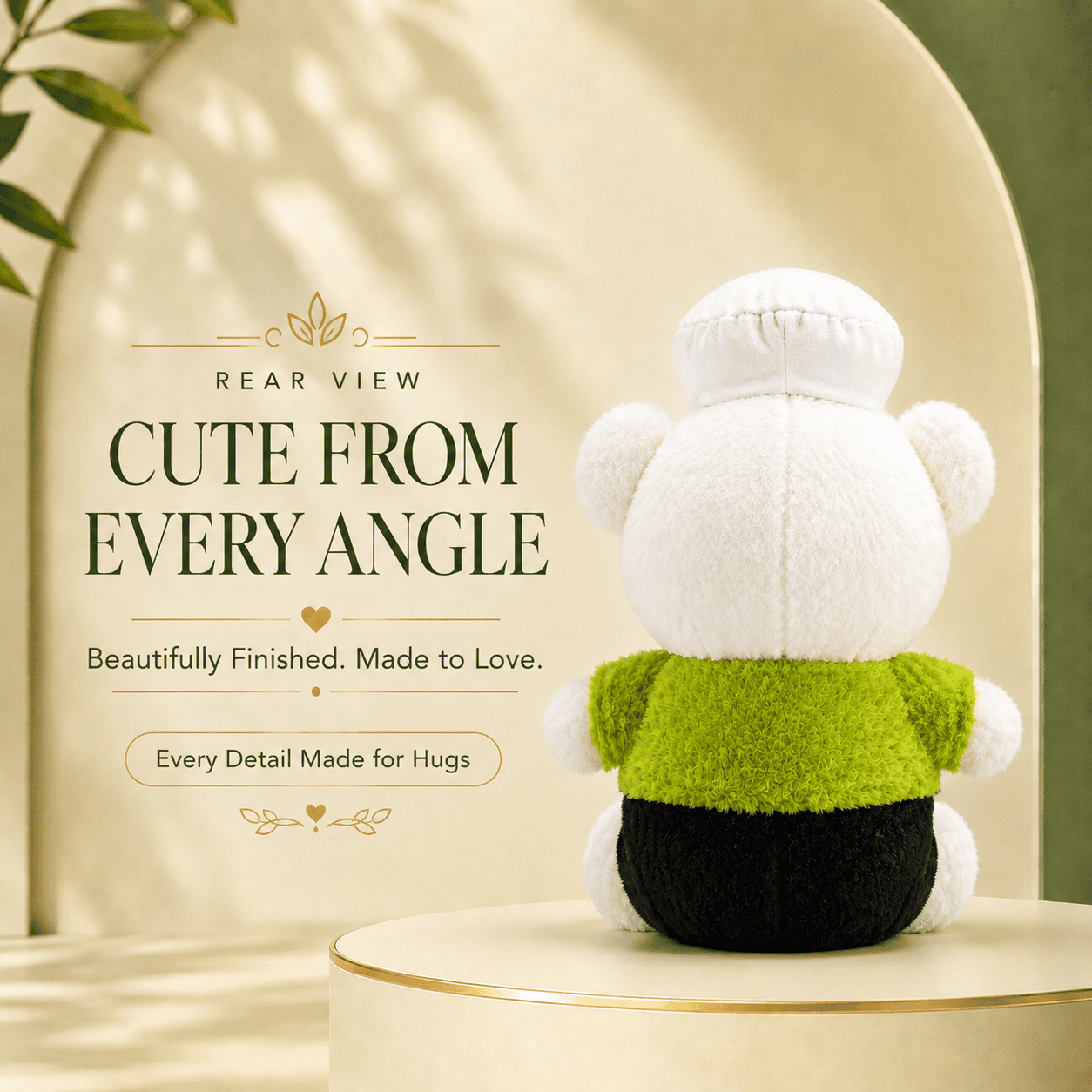 Adorable White Bear Plush Toy Dressed in Green Uniform with Captain Hat
