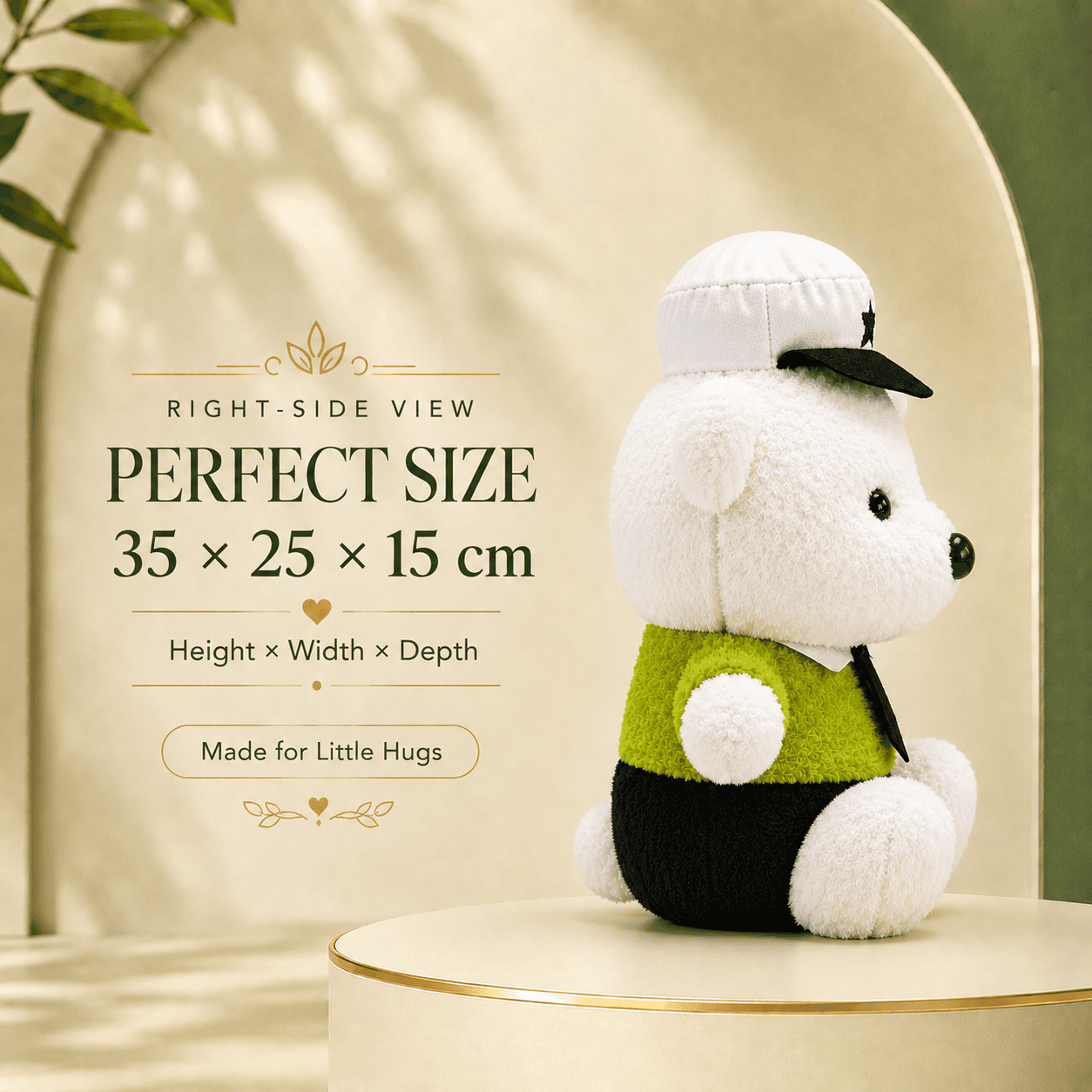 Adorable White Bear Plush Toy Dressed in Green Uniform with Captain Hat