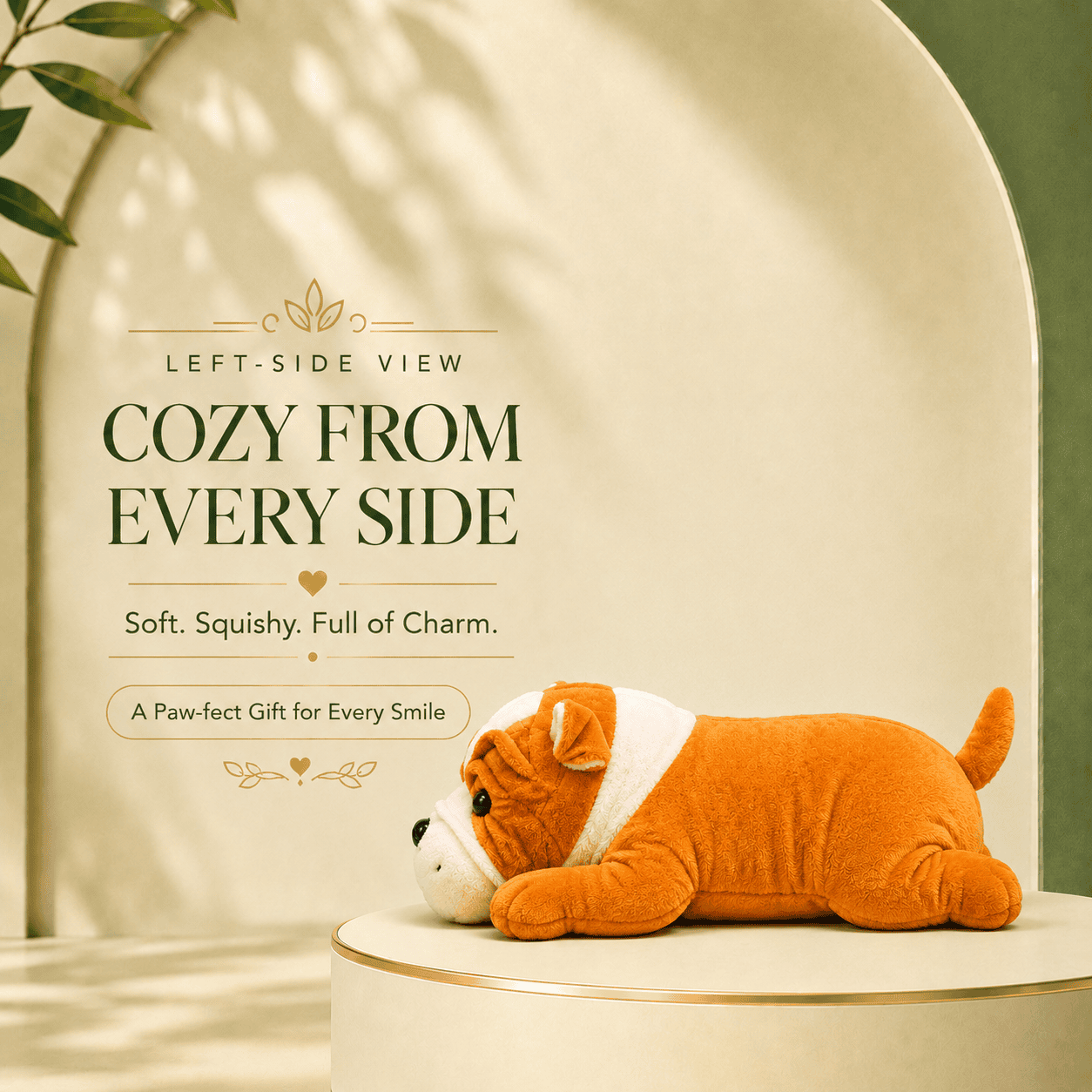 Adorable Lying Brown and White Bulldog Plush Toy
