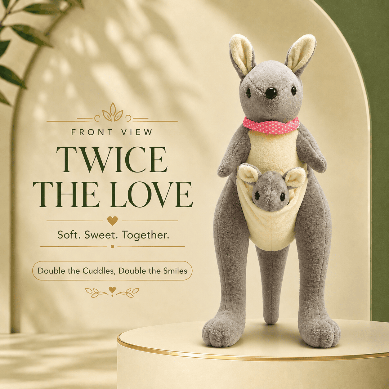 Adorable Grey Kangaroo Plush Toy with Pouch and Baby Joey