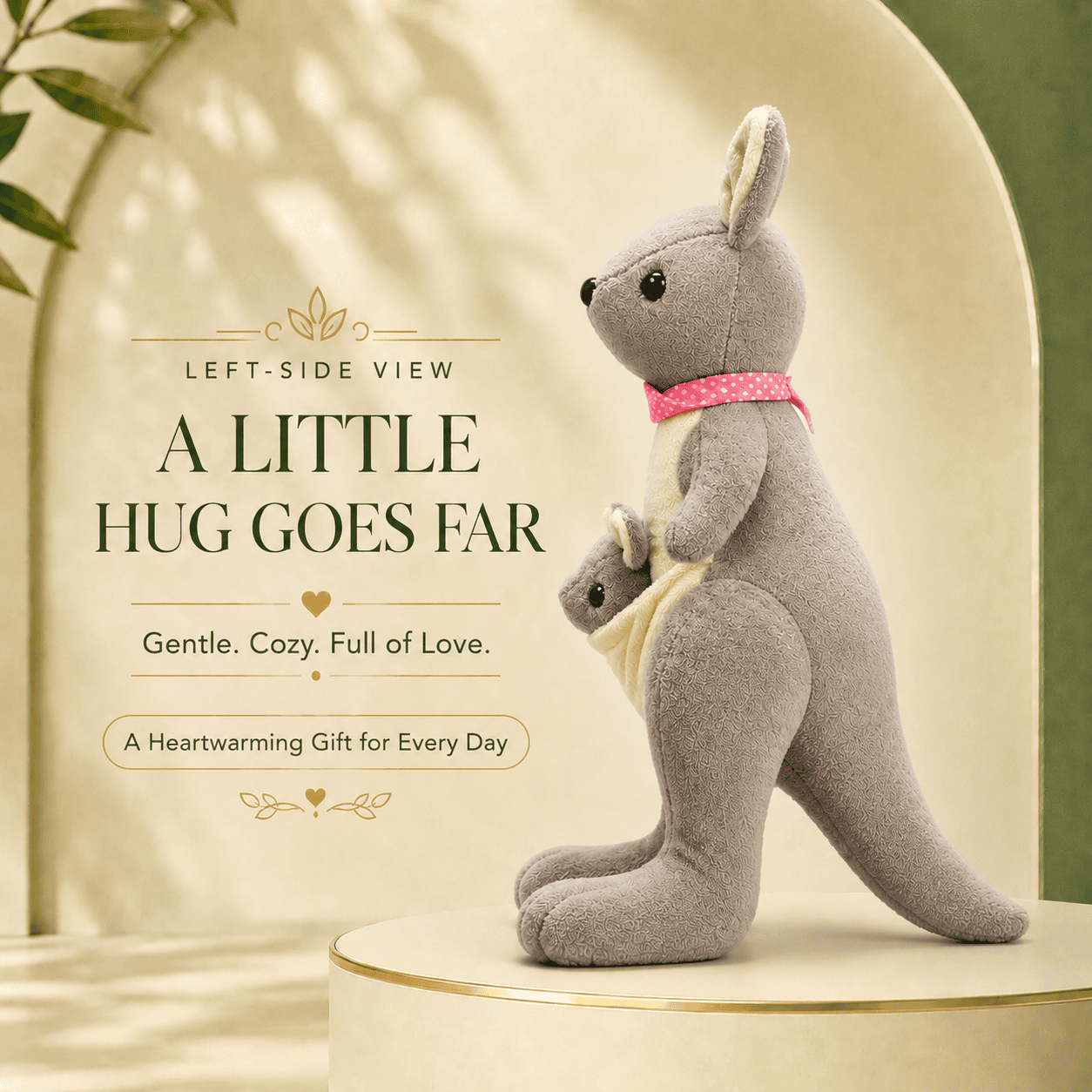Adorable Grey Kangaroo Plush Toy with Pouch and Baby Joey