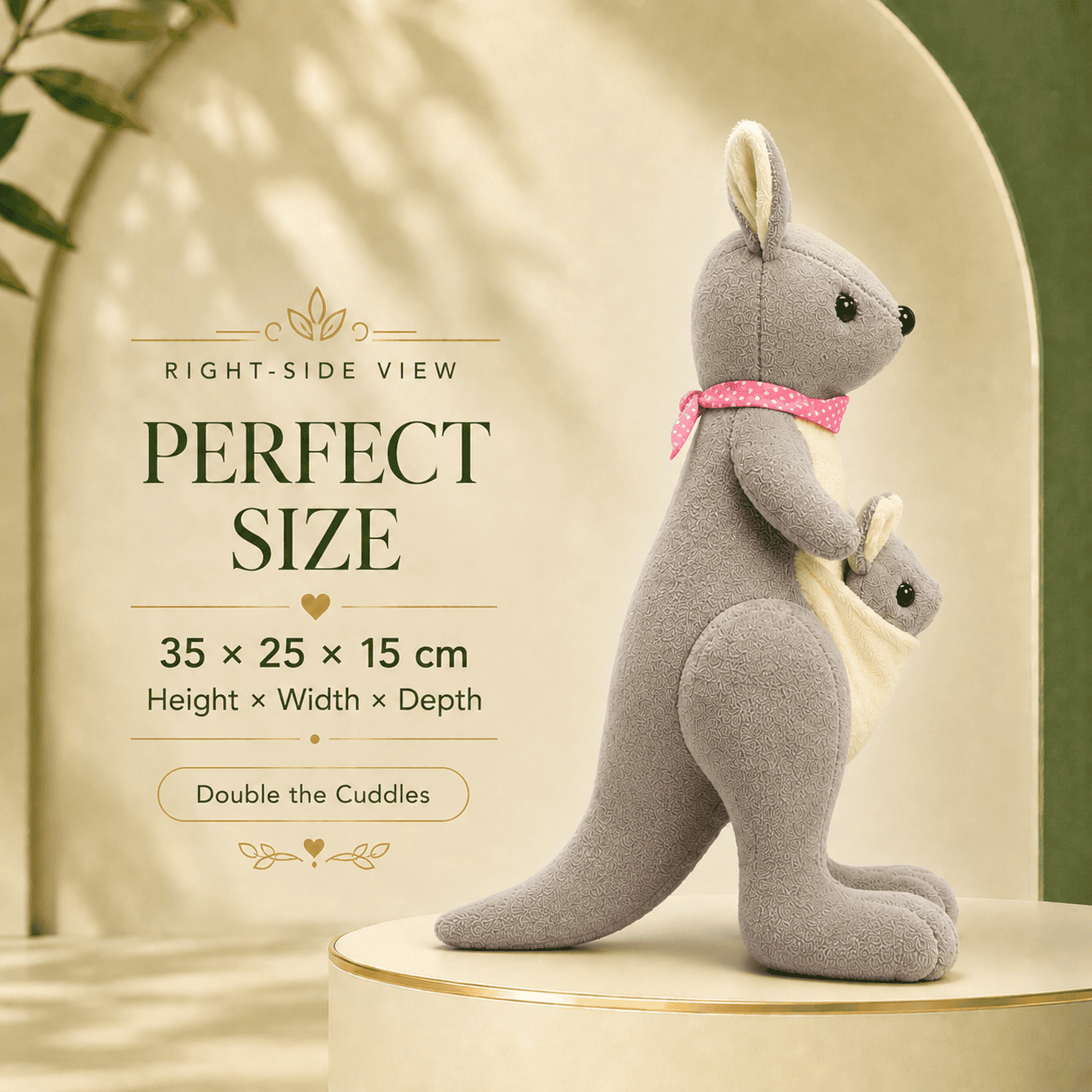 Adorable Grey Kangaroo Plush Toy with Pouch and Baby Joey