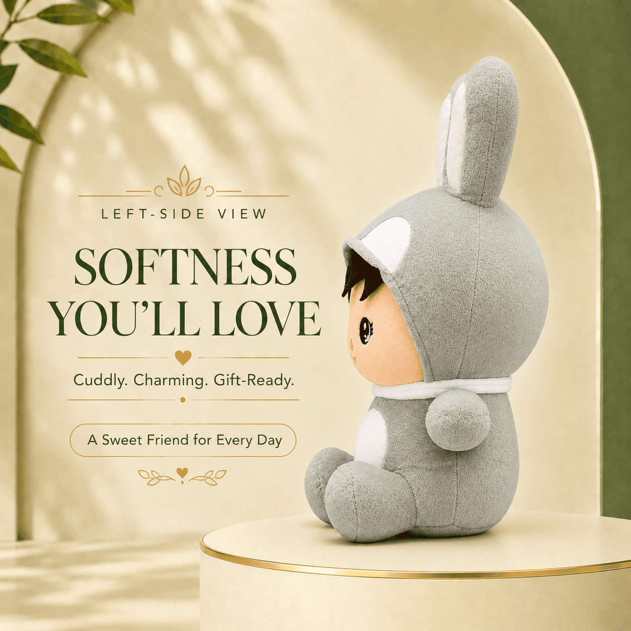 Made for Happy Hugs: Adorable Grey Bunny Onesie Plush Toy with Cute Expression