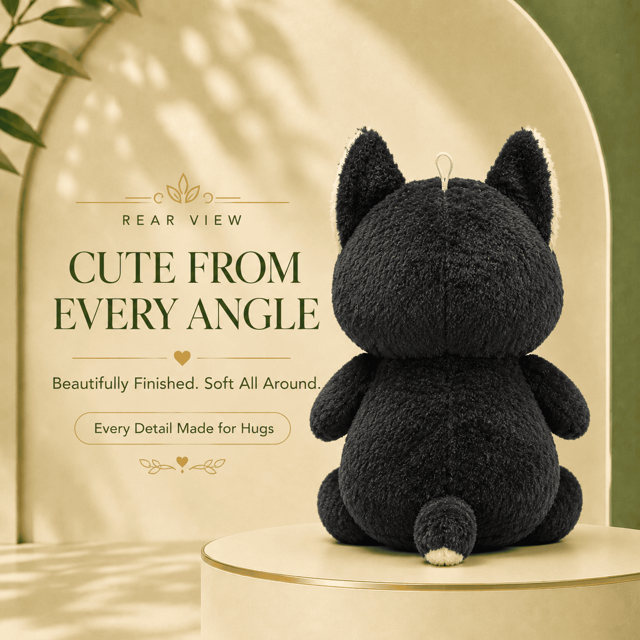 Midnight Mischief: Adorable Black and White Plush Stuffed Animal Toy with Expressive Face
