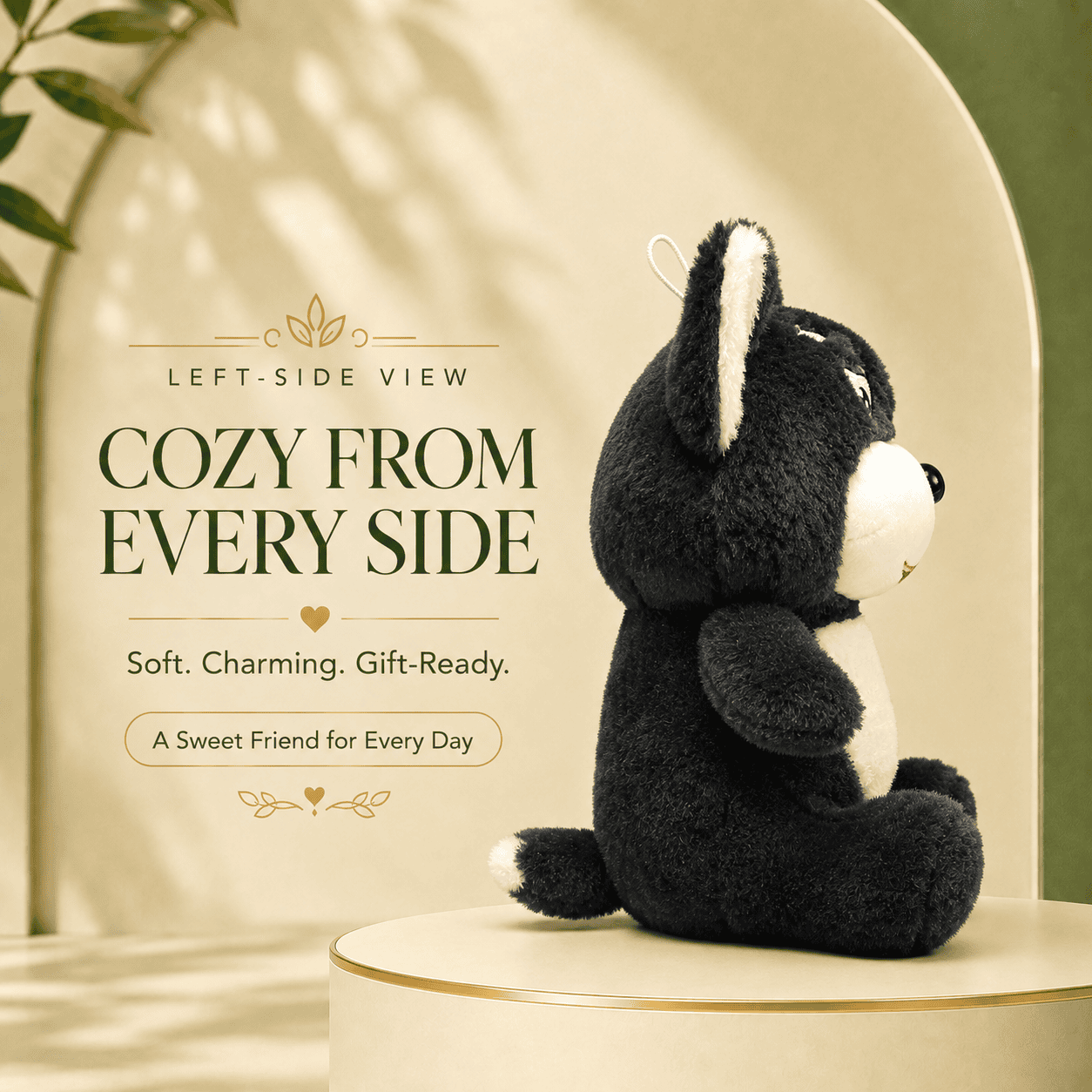 Midnight Mischief: Adorable Black and White Plush Stuffed Animal Toy with Expressive Face