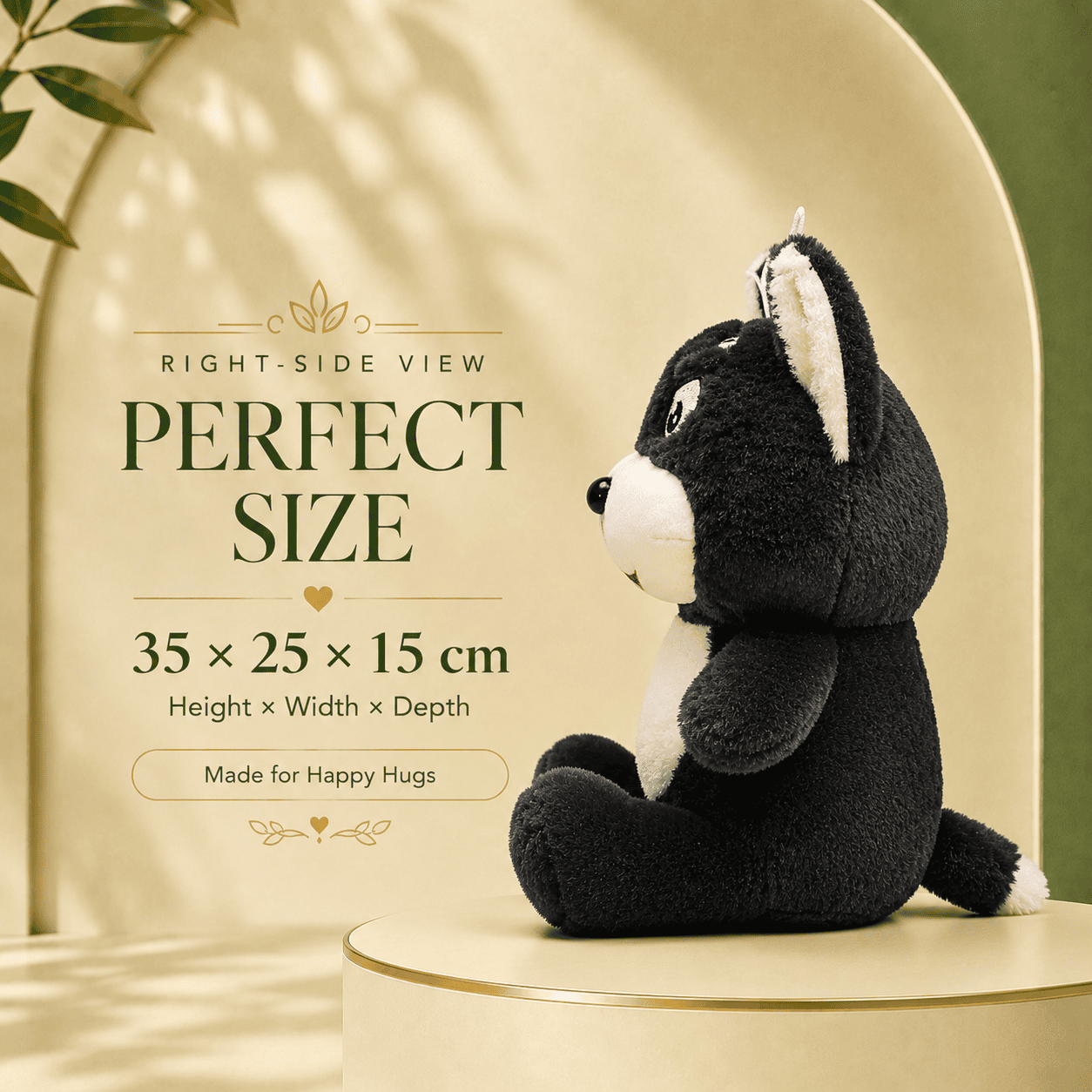 Midnight Mischief: Adorable Black and White Plush Stuffed Animal Toy with Expressive Face