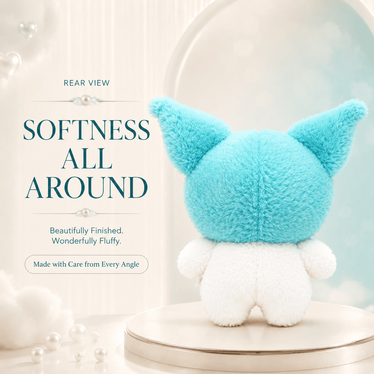Skyline Sweetheart: Fluffy Blue and White Bunny Plush Toy with Long Ears