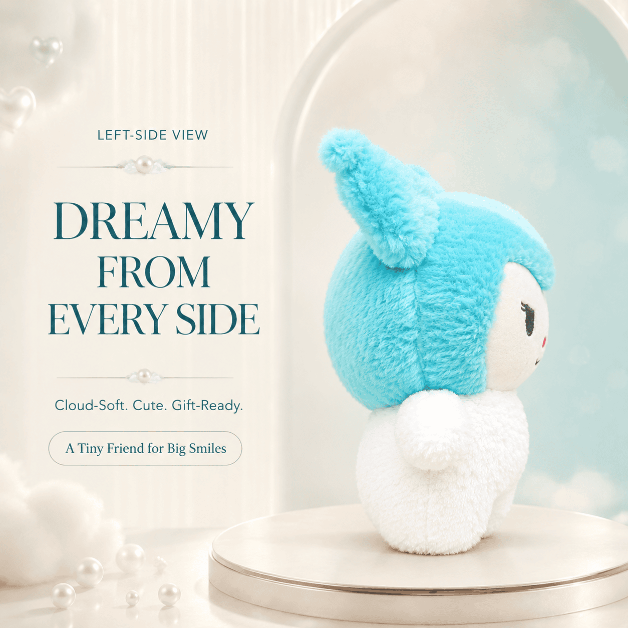 Skyline Sweetheart: Fluffy Blue and White Bunny Plush Toy with Long Ears