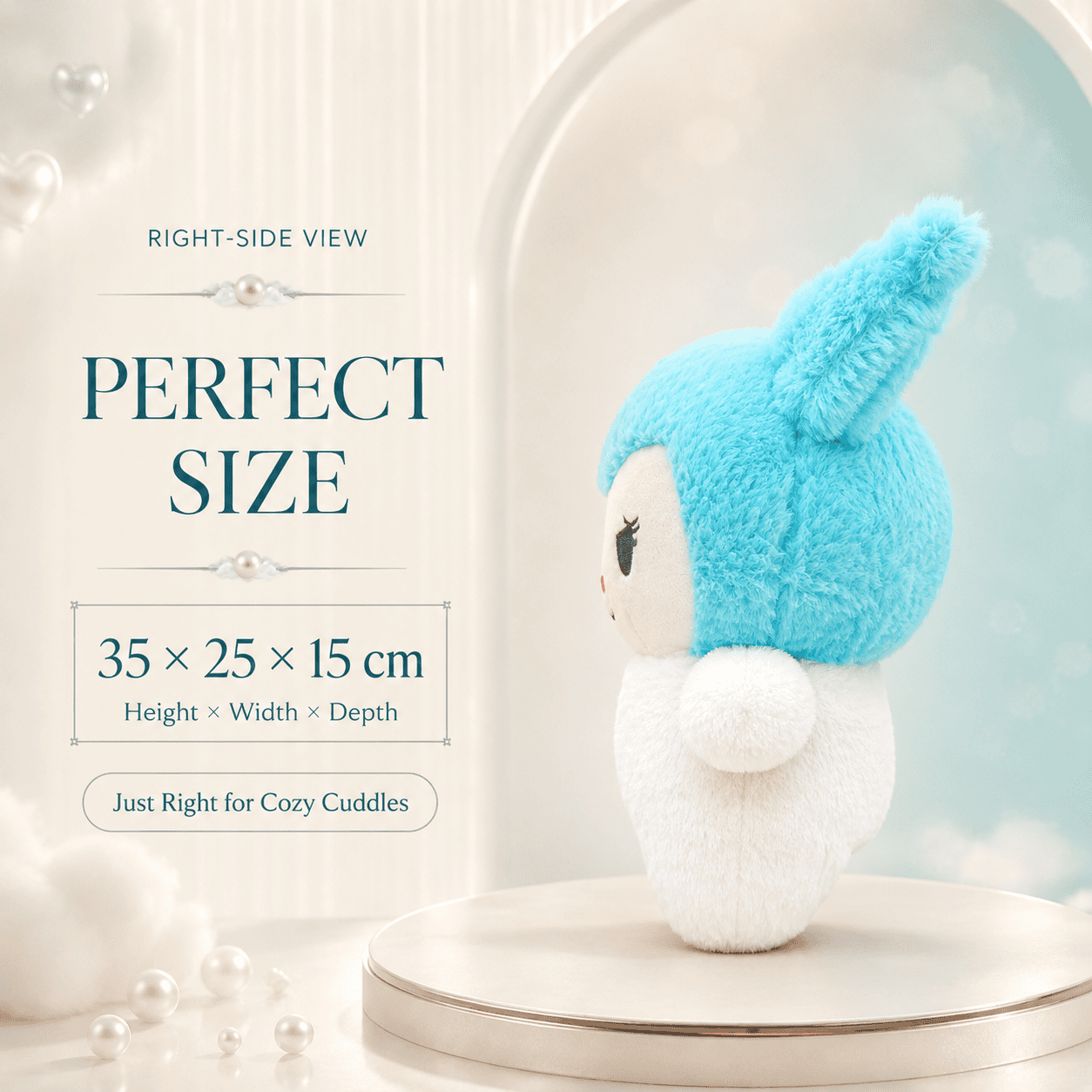 Skyline Sweetheart: Fluffy Blue and White Bunny Plush Toy with Long Ears