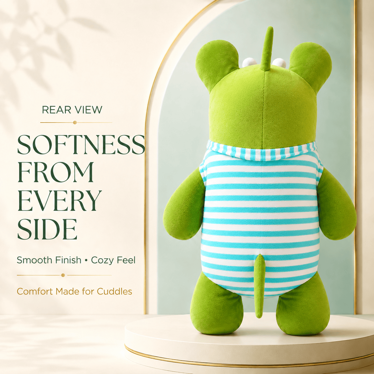 Sleepy Green Hippo Plush Toy in Blue and White Striped Shirt