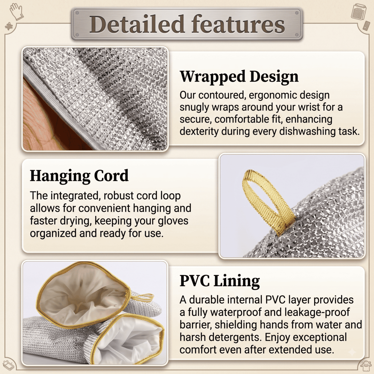 Steel Dish Washer Gloves | Reusable Kitchen Cleaning Gloves