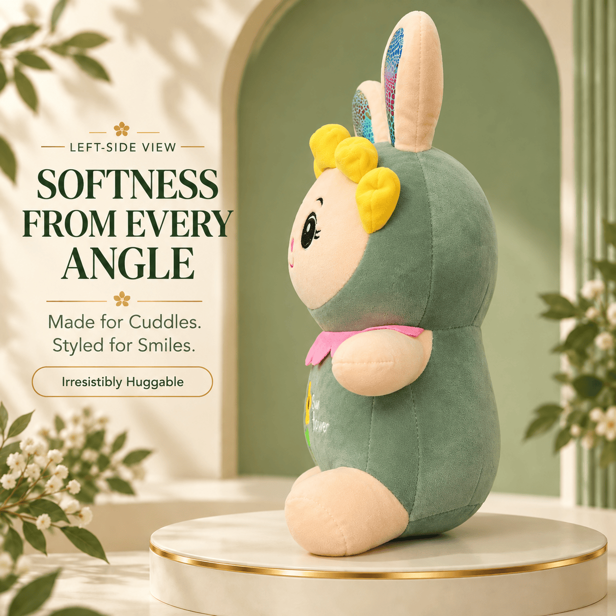 Sunflower Bunny Plush Toy – Soft Floral Rabbit Stuffed Animal with Shimmer Ears