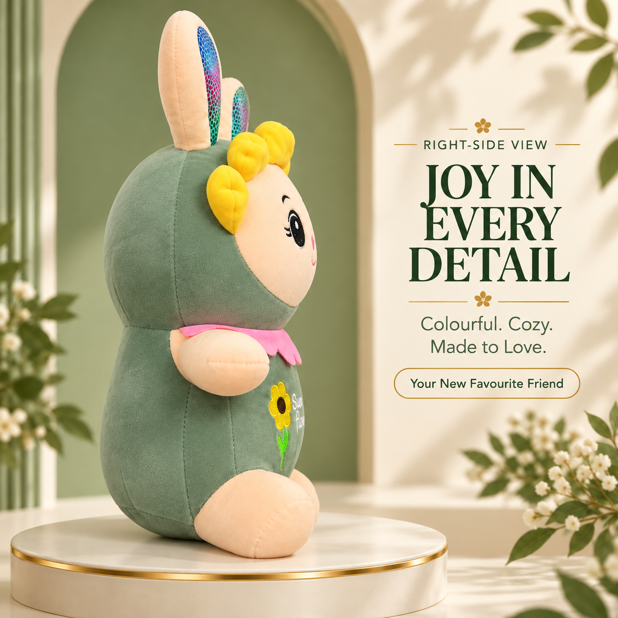 Sunflower Bunny Plush Toy – Soft Floral Rabbit Stuffed Animal with Shimmer Ears