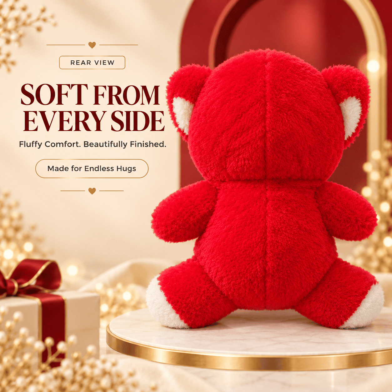 Red Bear in Character Hood Plush – Fluffy Dual-Character Stuffed Animal
