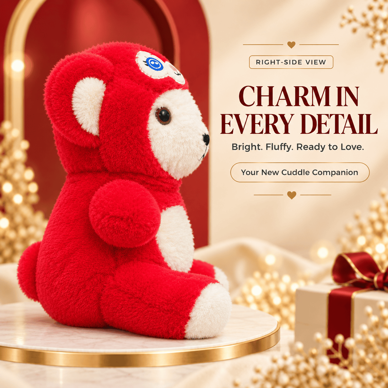Red Bear in Character Hood Plush – Fluffy Dual-Character Stuffed Animal