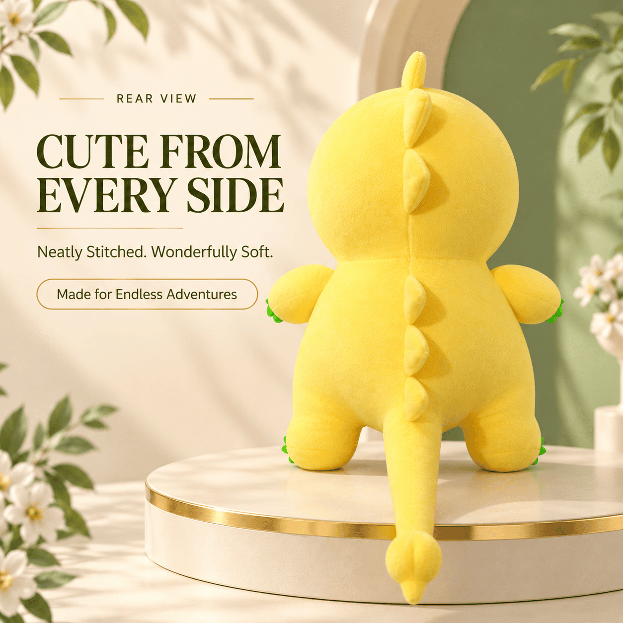 Sunny Yellow Dinosaur Plush – Soft Dino Stuffed Animal with Pocket & Green Claws