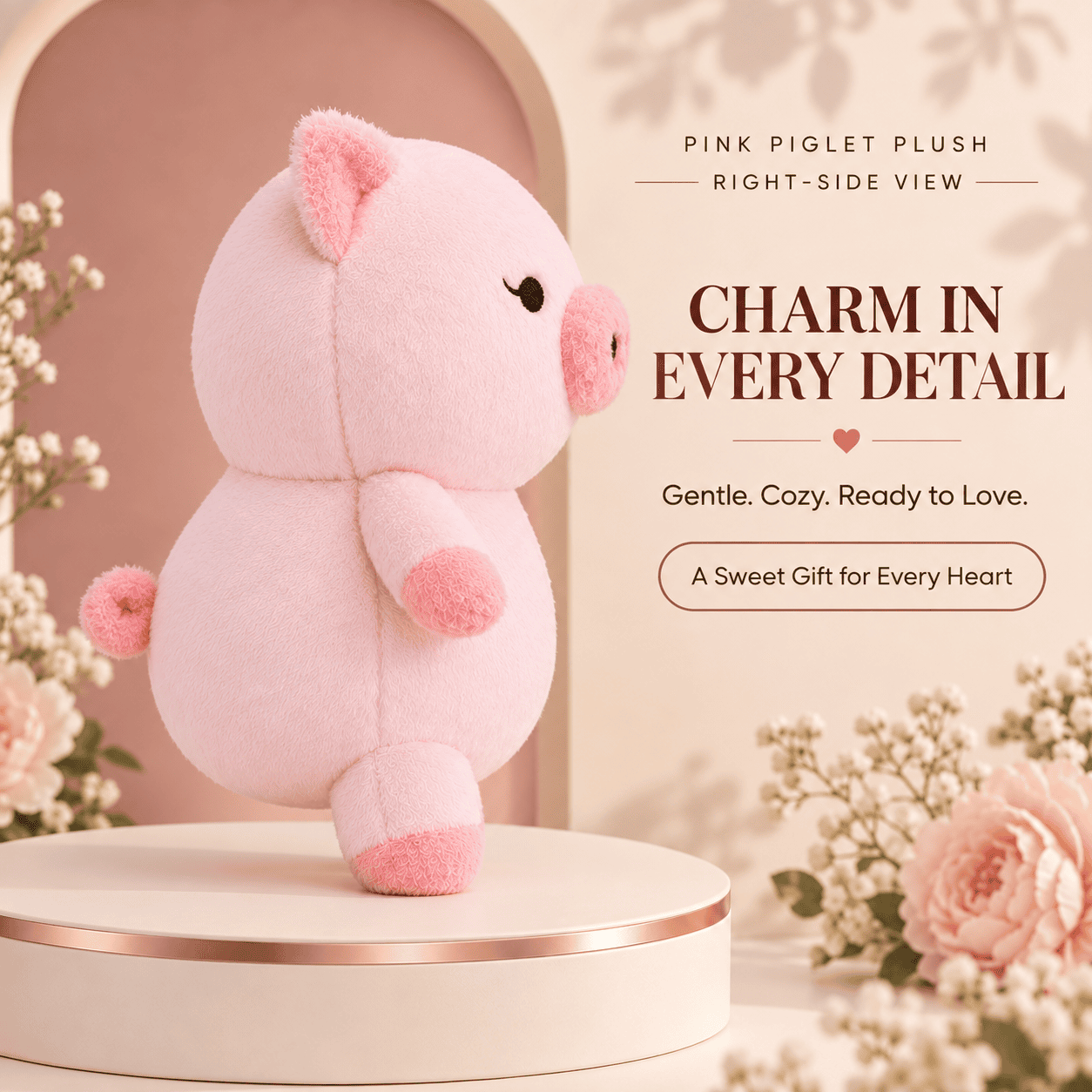 Pink Piglet Plush – Soft Pastel Pig Stuffed Animal with Fluffy Snout