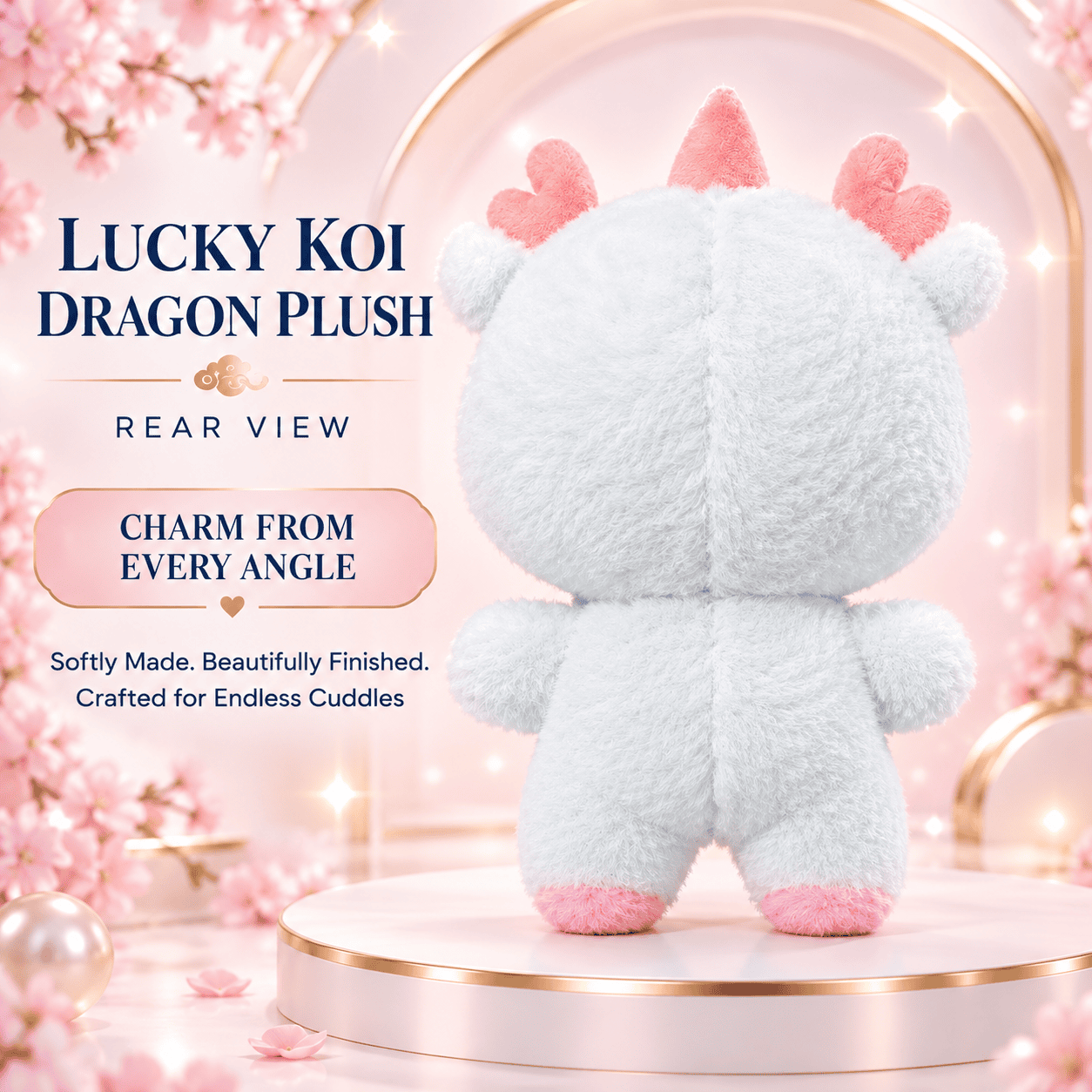 Lucky Koi Dragon Plush – Soft Fluffy Pastel Dragon Stuffed Animal with Fortune Bib