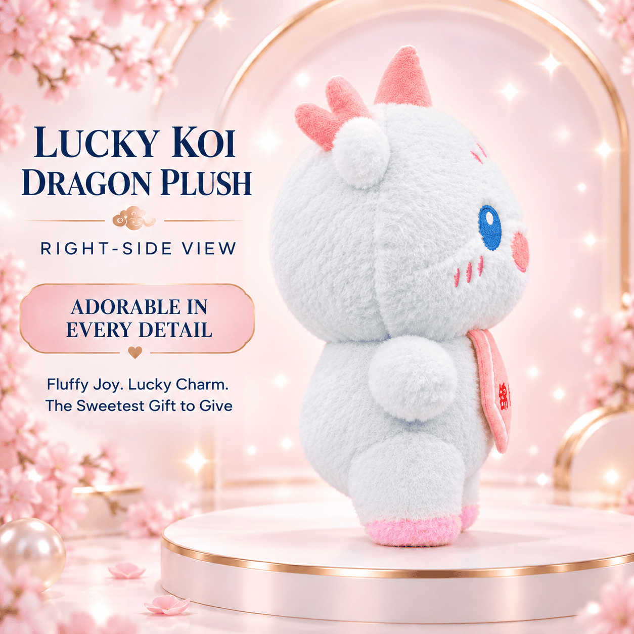Lucky Koi Dragon Plush – Soft Fluffy Pastel Dragon Stuffed Animal with Fortune Bib