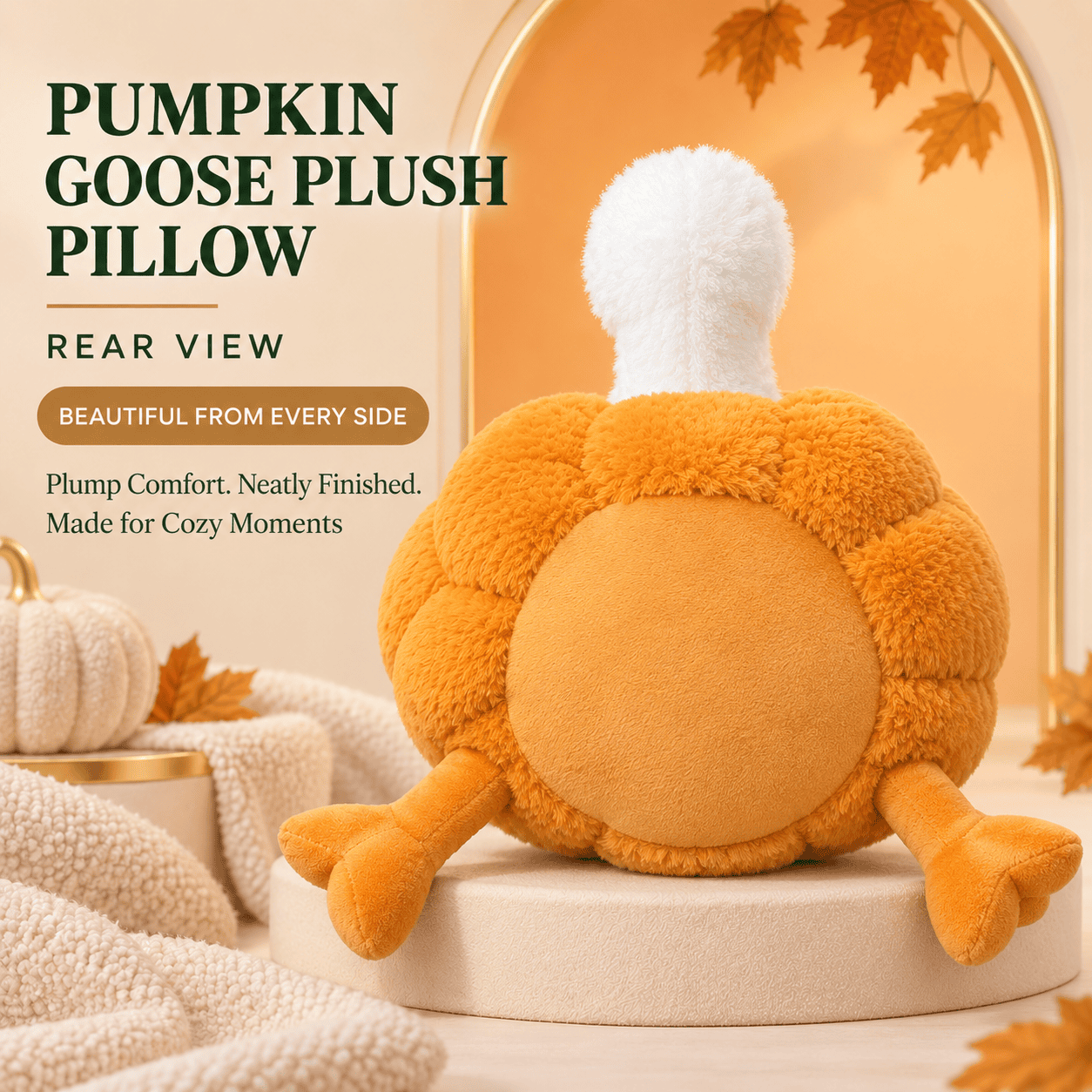 Pumpkin Goose Plush Pillow – Soft Autumn Stuffed Animal Cuddle Toy