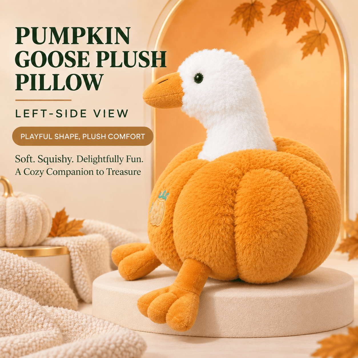 Pumpkin Goose Plush Pillow – Soft Autumn Stuffed Animal Cuddle Toy