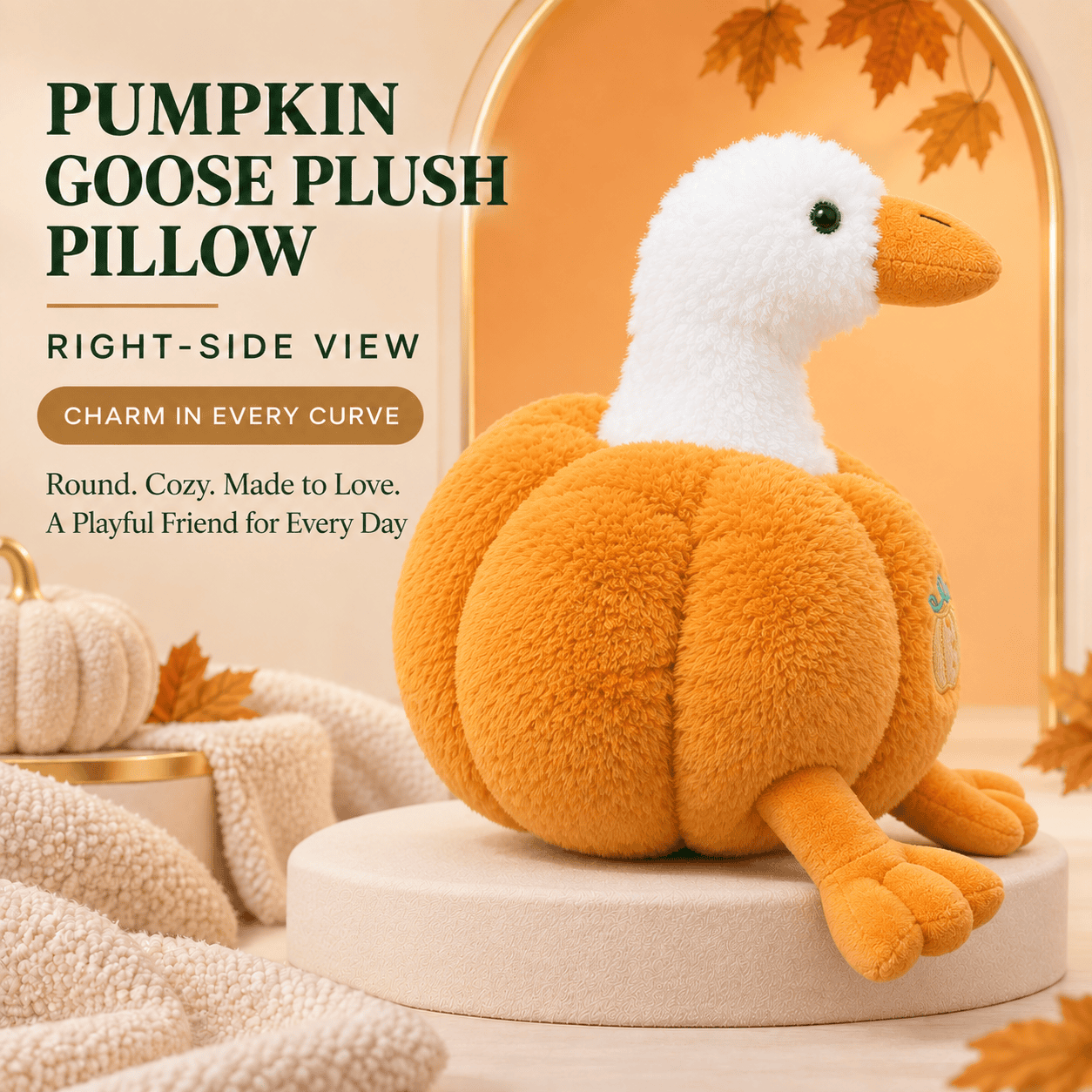 Pumpkin Goose Plush Pillow – Soft Autumn Stuffed Animal Cuddle Toy