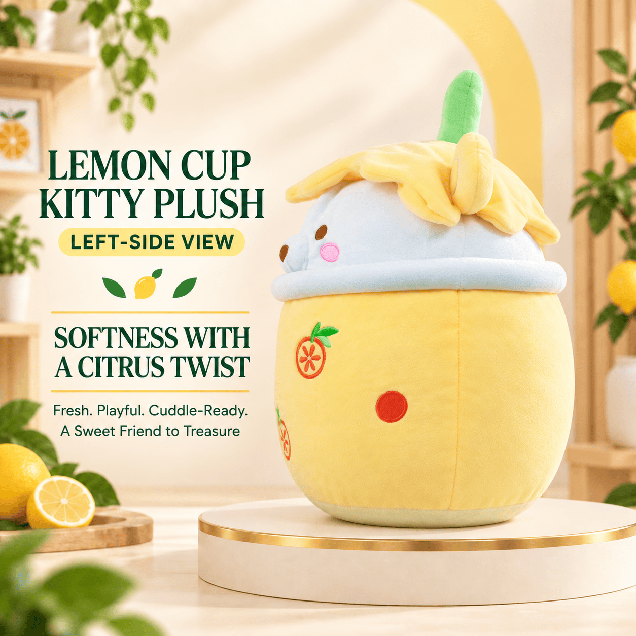 Sunny Duck Plush – Soft Yellow Duckling Stuffed Animal with Green Leaf Sprout