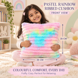 Title Name Pastel Rainbow Ribbed Cushion – 45cm Soft Faux Fur Throw Pillow for Sofa & Bed Decor
