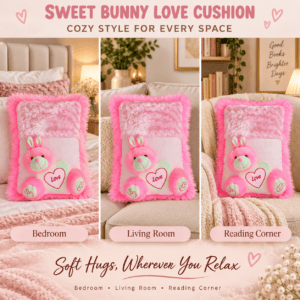 Sweet Bunny Love Cushion – 35cm Soft Plush Throw Pillow with Attached Bunny