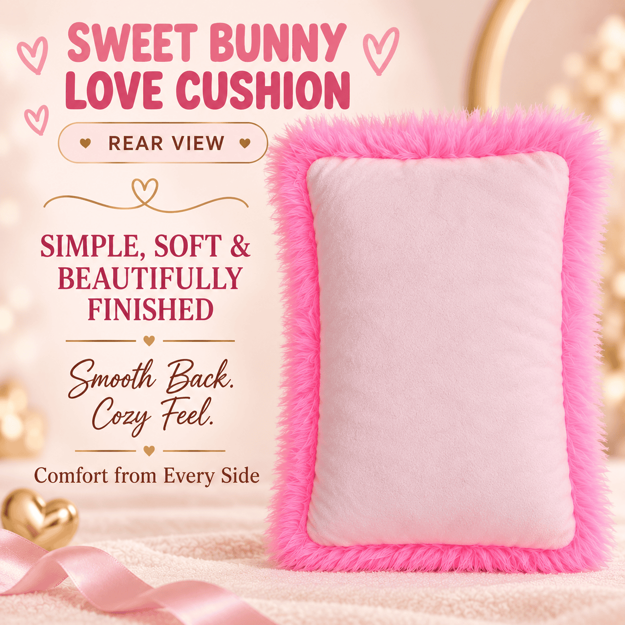 Sweet Bunny Love Cushion – 35cm Soft Plush Throw Pillow with Attached Bunny
