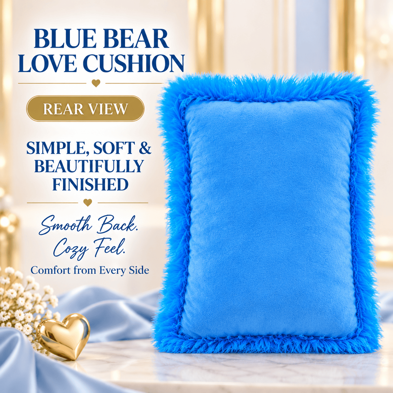Blue Bear Love Cushion – 35cm Soft Plush Throw Pillow with Attached Teddy Bear