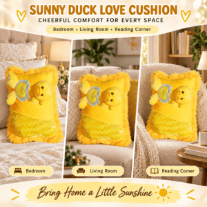 Sunny Duck Love Cushion – 35cm Soft Plush Throw Pillow with Attached Plush Toy