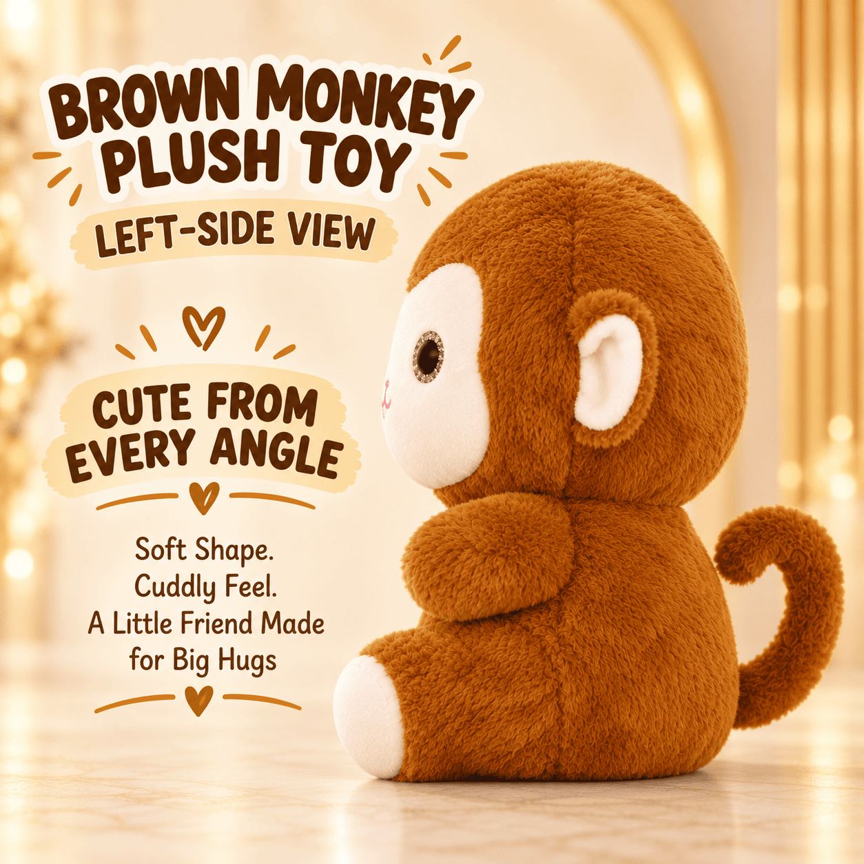 Brown Monkey Plush Toy – 35cm Soft Cuddle Stuffed Animal with Big Eyes