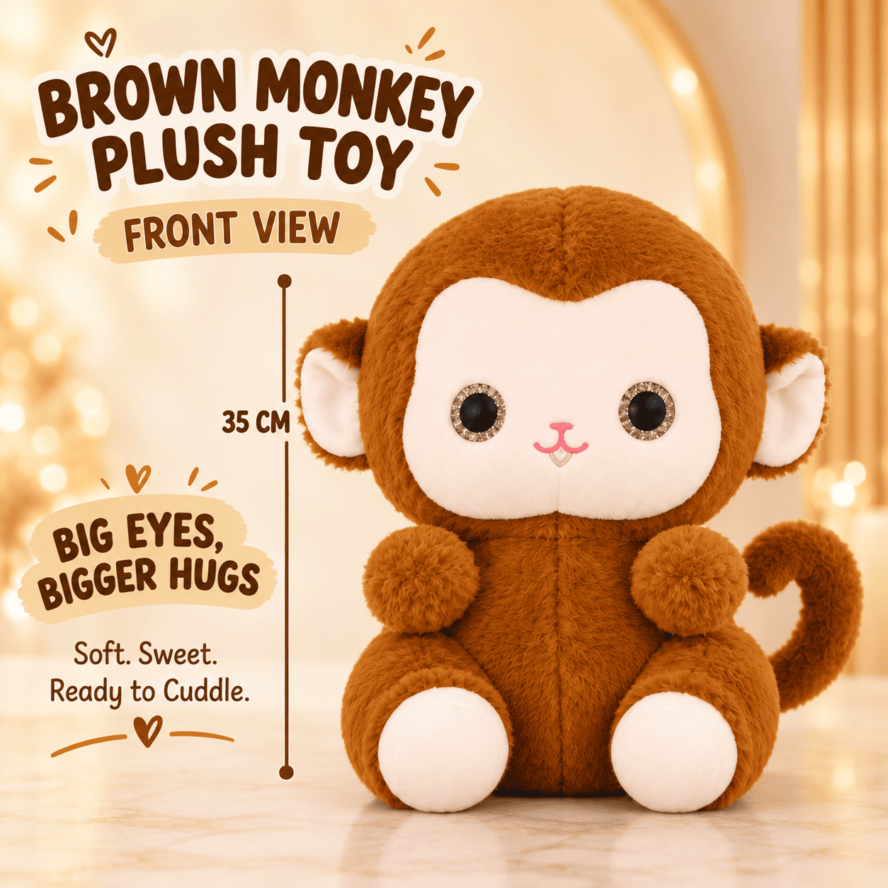 Brown Monkey Plush Toy – 35cm Soft Cuddle Stuffed Animal with Big Eyes