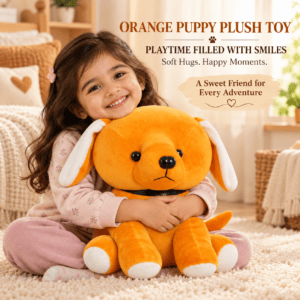 Orange Puppy Plush Toy – Soft Dog Stuffed Animal with Black Collar