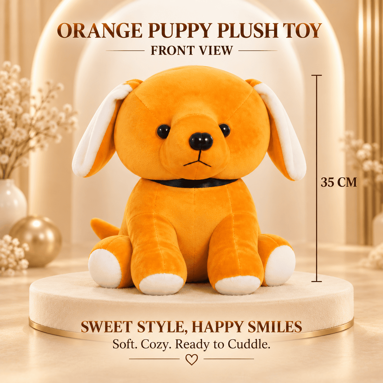 Orange Puppy Plush Toy – Soft Dog Stuffed Animal with Black Collar